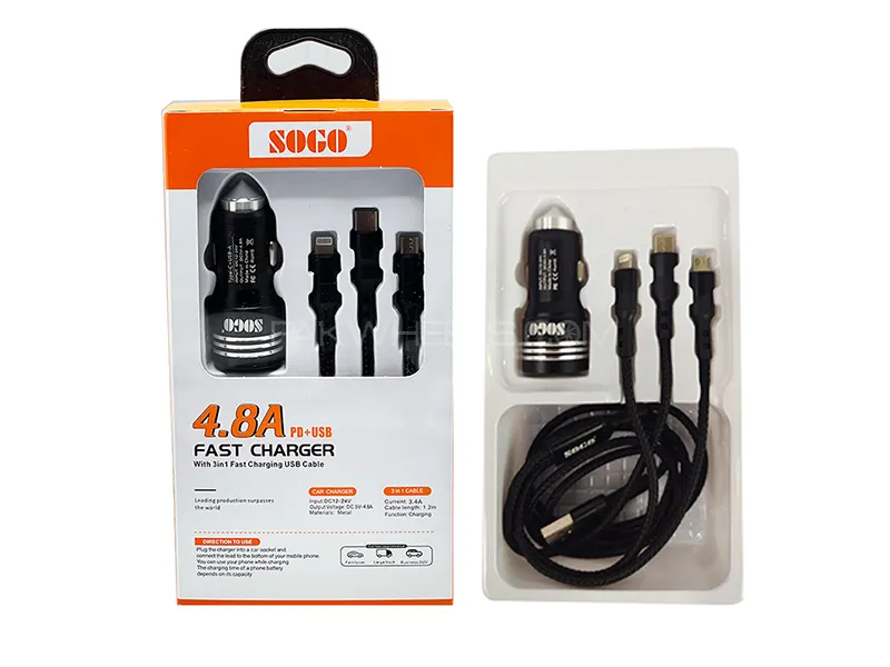 Buy Sogo Fast Car Charger 3 In 1 Fast Charging Multi Colour In