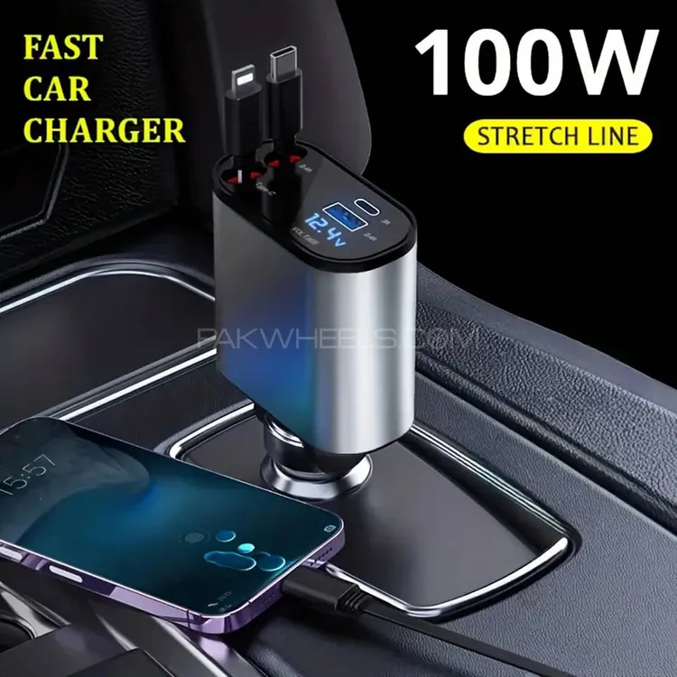 4in1 Super Fast Car Charger IOS+TypeC+ battery volt disp Image-1