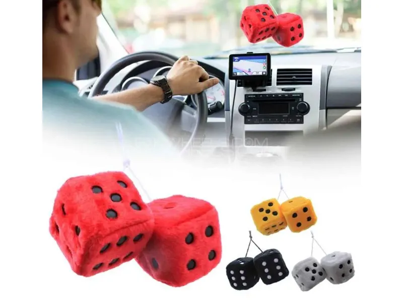  Red With Black Dots Mirror Fuzzy Plush Dice Soft Plush Car Decorative Hanging 3pc  Image-1
