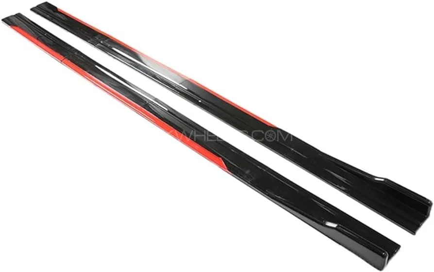 Universal Side Splitter / Side Skirt Panel Gloss Black and Red Image-1