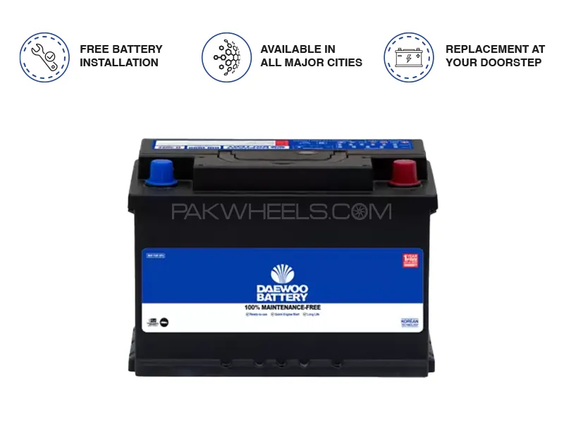 Daewoo Battery DIN-888- 72 Ampere Car Battery Image-1