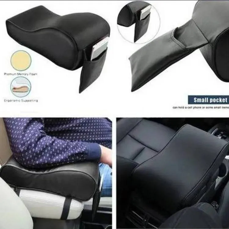 Car Center Console Armrest Cushion With Mobile Pocket Beige and Black Image-1