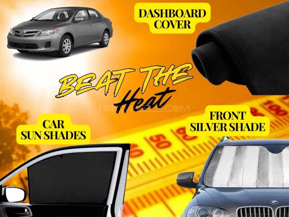 Corolla 2009 - 2013 Summer Package | Dashboard Cover | Foldable Sun Shades | Front Silver Shade Image-1
