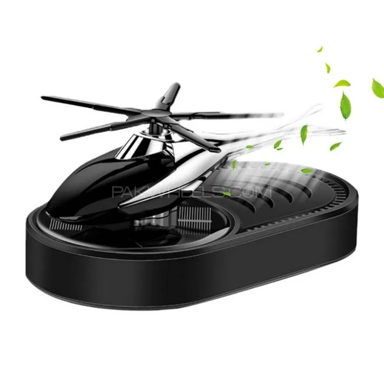 Helicopter Solar Powered Rotating Fan With Air Freshener Refill (Black) Image-1