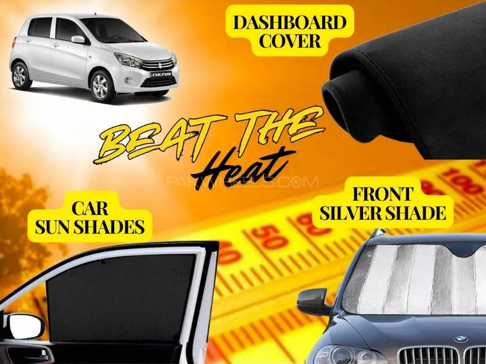 Suzuki Cultus 2017 - 2024 Summer Package | Dashboard Cover | Foldable Sun Shades | Front Silver Shad Image-1