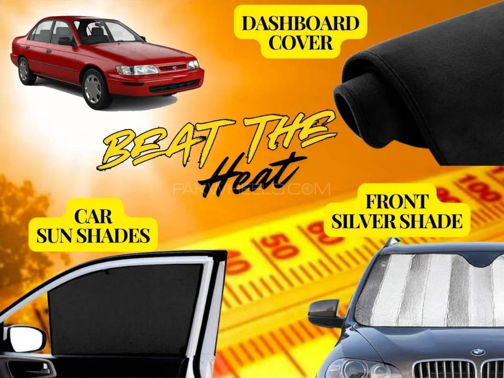 Corolla 1995 - 2001 Summer Package | Dashboard Cover | Foldable Sun Shades | Front Silver Shade Image-1
