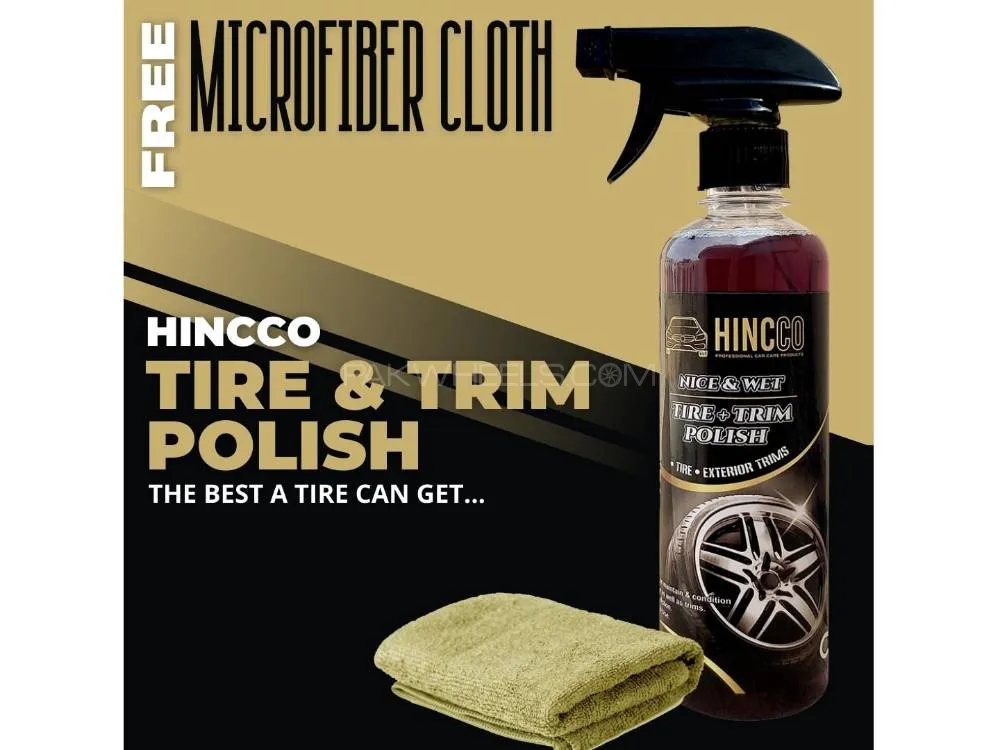 HINCCO Tire & Trim Polish With Free Microfiber Cloth | Tire Dressing | Tire Cleaner | Tire Polish Image-1