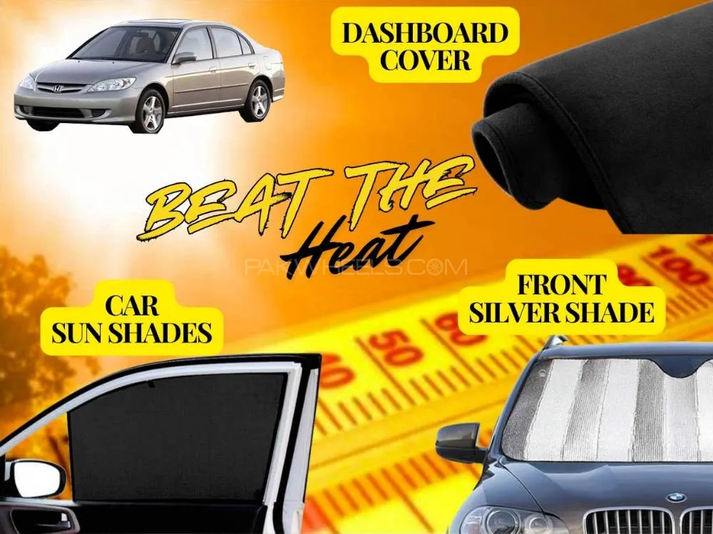 Honda Civic 2002 - 2006 Summer Package | Dashboard Cover | Foldable Sun Shades | Front Silver Shade