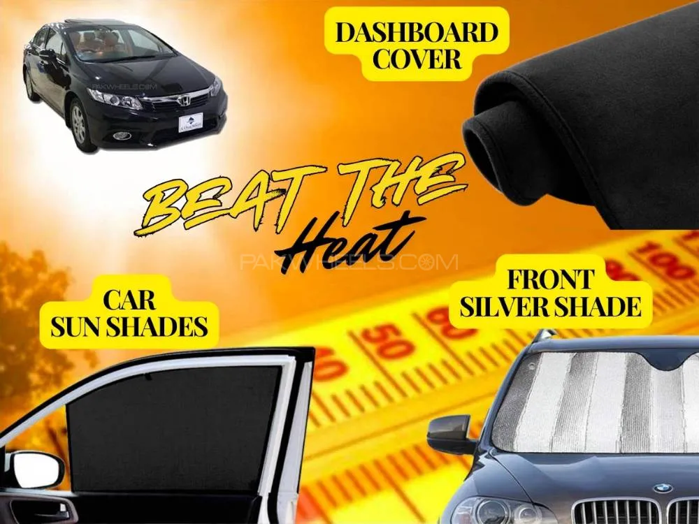Honda Civic 2013 - 2015 Summer Package | Dashboard Cover | Foldable Sun Shades | Front Silver Shade