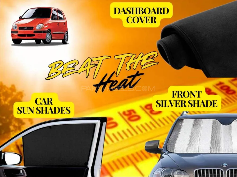 Hyundai Santro Club Summer Package | Dashboard Cover | Foldable Sun Shades | Front Silver Shade