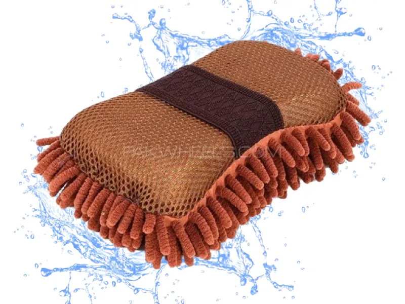 Premium Microfiber Noodle Wash Mitt Sponge Car Wash Pad 2 In 1 (Brown) Image-1