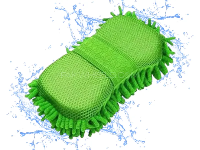 Premium Microfiber Noodle Wash Mitt Sponge Car Wash Pad 2 In 1 (Green)) Image-1