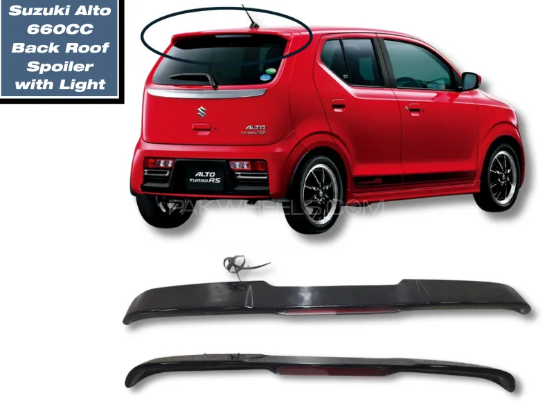 Suzuki Alto 660CC Back Roof Spoiler with Light | Alto 660CC Black Painted Roof Spoiler with Light