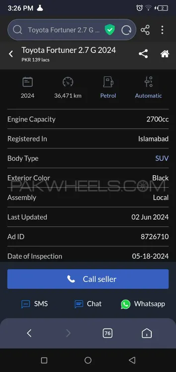 Toyota Fortuner 2022 for sale in Islamabad