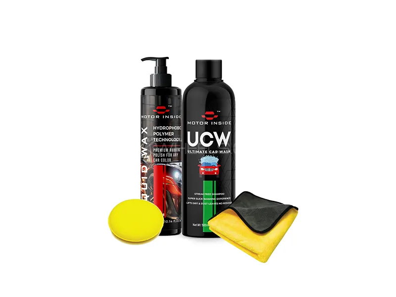 Motor Inside Car Exterior Kit (UCW- Liquid Wax- Towel 600 GSM & Applicator Pad) Image-1