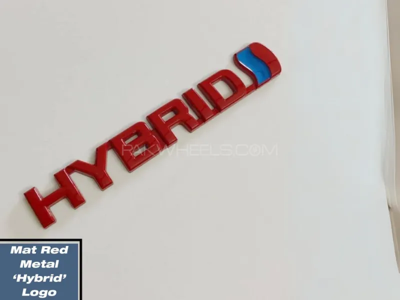 Red HYBRID Badge Emblem 3D Chrome Logo Car Sticker | 3D HYBRID Logo Metal Emblem Badge Image-1