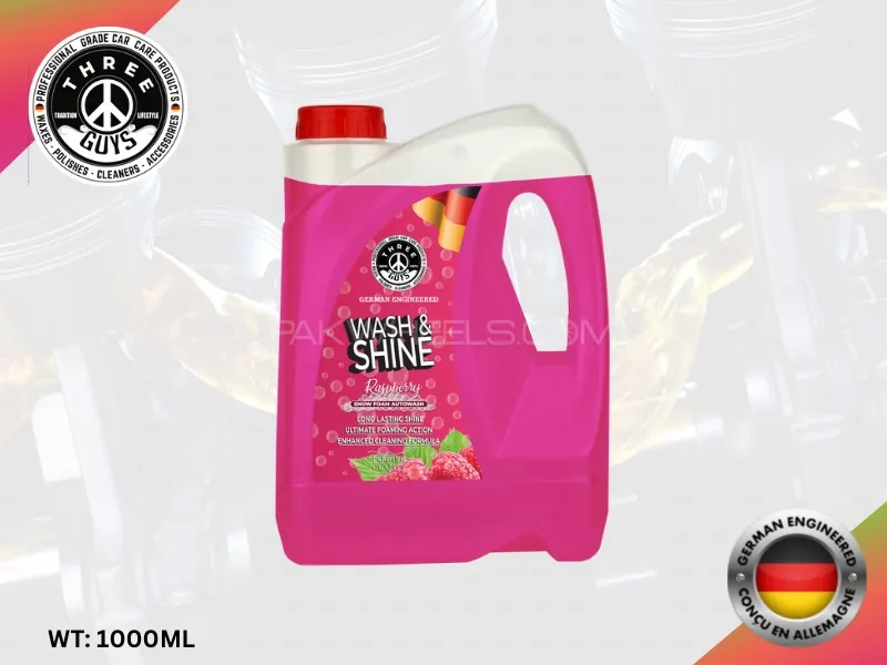 Wash & Shine Shampoo Raspberry 1000ML THREE GUYS (German Engineered) | Car Shampoo | Snow Foam Image-1