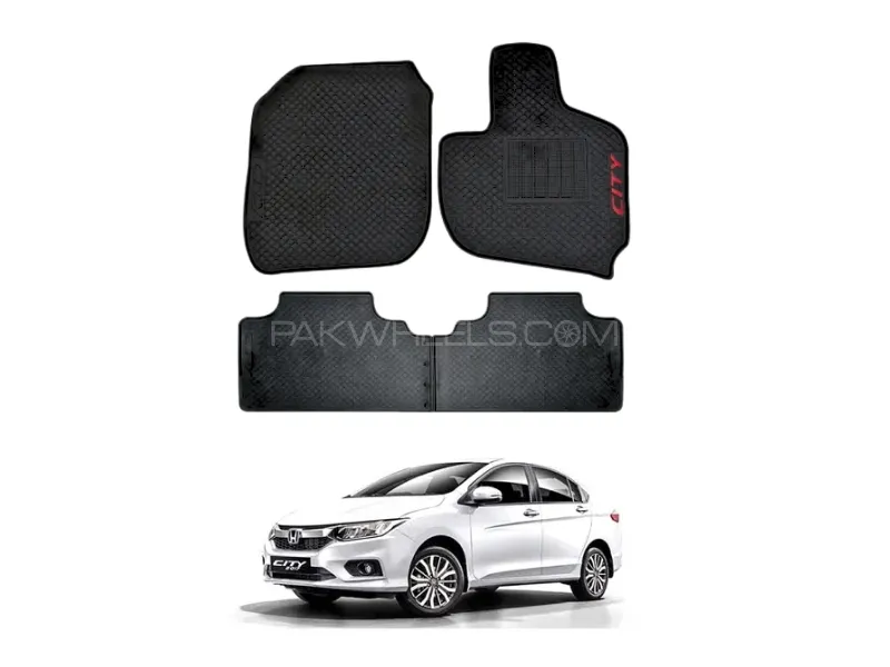 Honda City 2021-2024 Diamond Rubber Floor Mats | Black Image-1