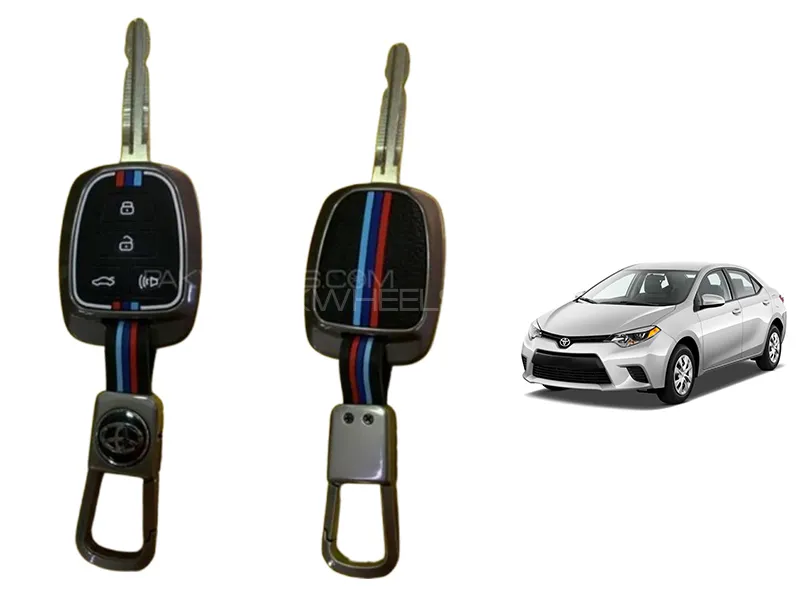 Toyota Corolla GLi & Altis 2014-2024 Metal And Sillicone Key Cover With Keychain Image-1