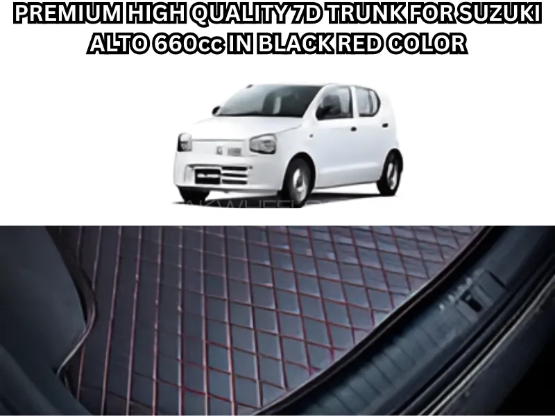 Premium High-Quality 7D Trunk Mat for Suzuki Alto 660cc – Black Red Color Image-1