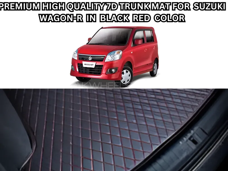 Premium High-Quality 7D Trunk Mat for Suzuki Wagon-R – Black Red Color Image-1