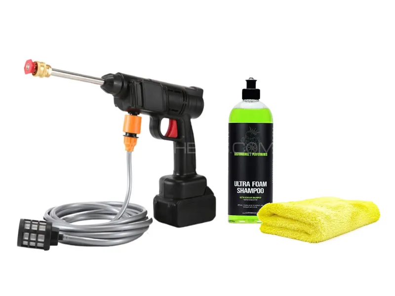 3in1 Bundle| Wireless Pressure Washer Gun with Microfiber & Shampoo | Battery 48V & Charger Image-1