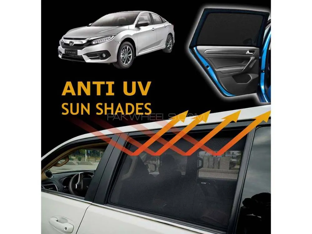 Honda Civic 2016 - 2021 Sun Shades | Anti UV Special Shades | Foldable | Jersy Fabric | Pack In Bag Image-1