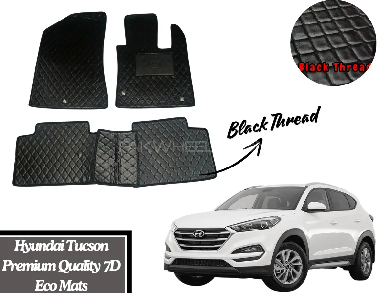 Hyundai Tucson 7D Flat Eco Mats with Black Thread | Hyundai Tucson Black Color 7D Eco Mats Image-1
