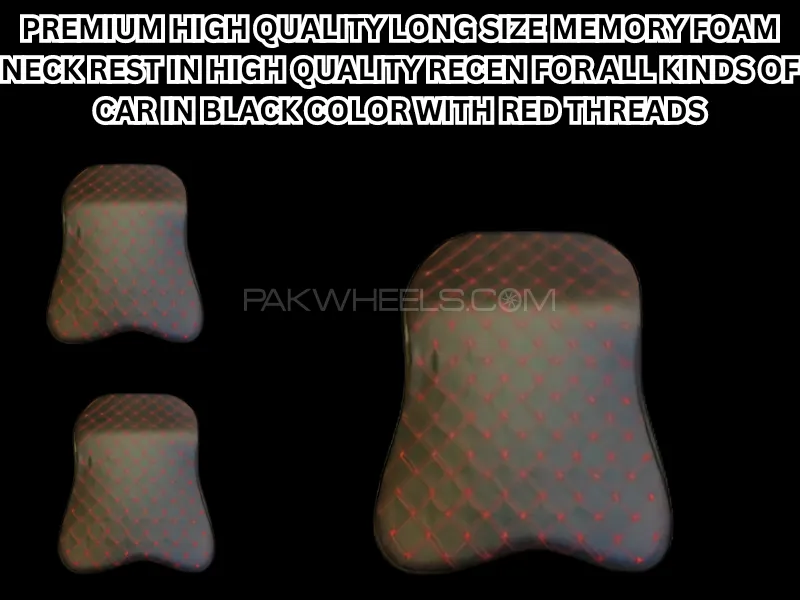 Premium High-Quality Long Size Memory Foam Neck Rest - Black with Red Threads (Pack of 1) Image-1
