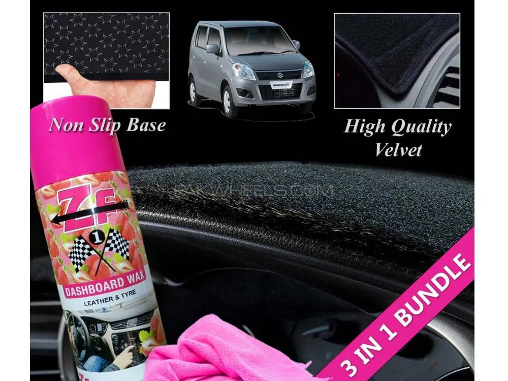 Suzuki Wagon R 2014-2024 Velvet Dashboard Cover With Dashboard Polish And Microfiber | 3 in 1 Bundle Image-1