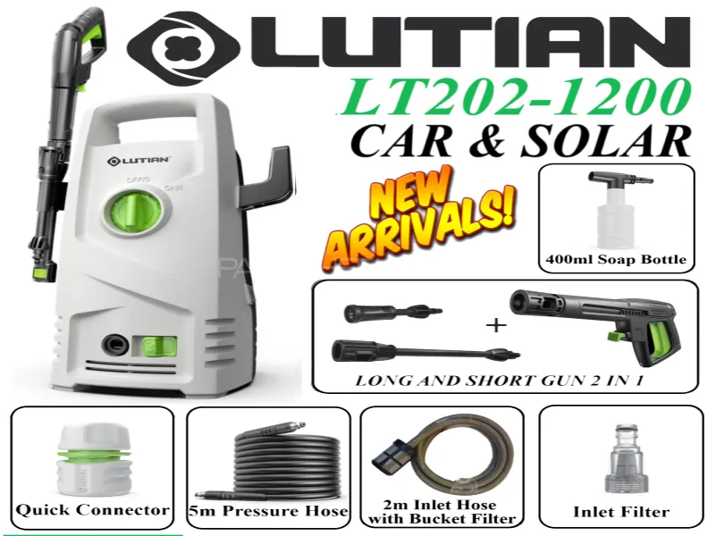 LUTIAN - LT202-1200 ( Car And Solar ) High Car Pressure Washer 100 Bar 1200 Watts Self Priming  Image-1