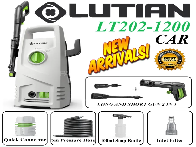 LUTIAN - LT202-1200 ( Car ) High Car Pressure Washer 100 Bar 1200 Watts Self Priming Image-1