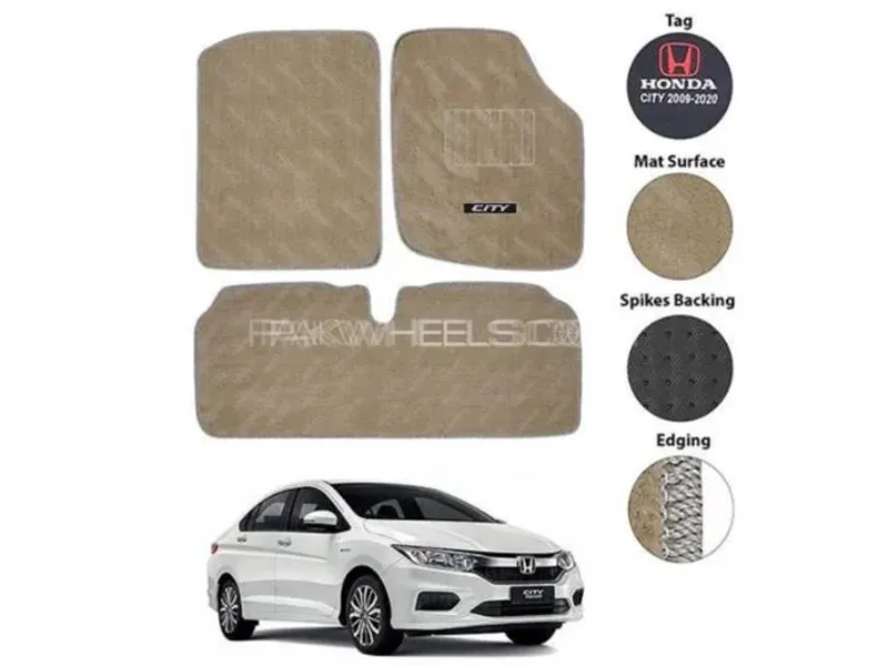 Honda City 2022 Luxury Carpet Floor Mat - Beige - Oem Fitting - 3 Pcs Image-1