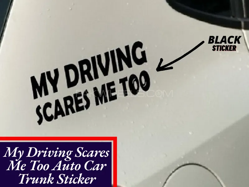1pc MY DRIVING SCARES ME TOO Car Black Stickers Auto Hoods Trunk Rear Window Body Bumper Warning Image-1
