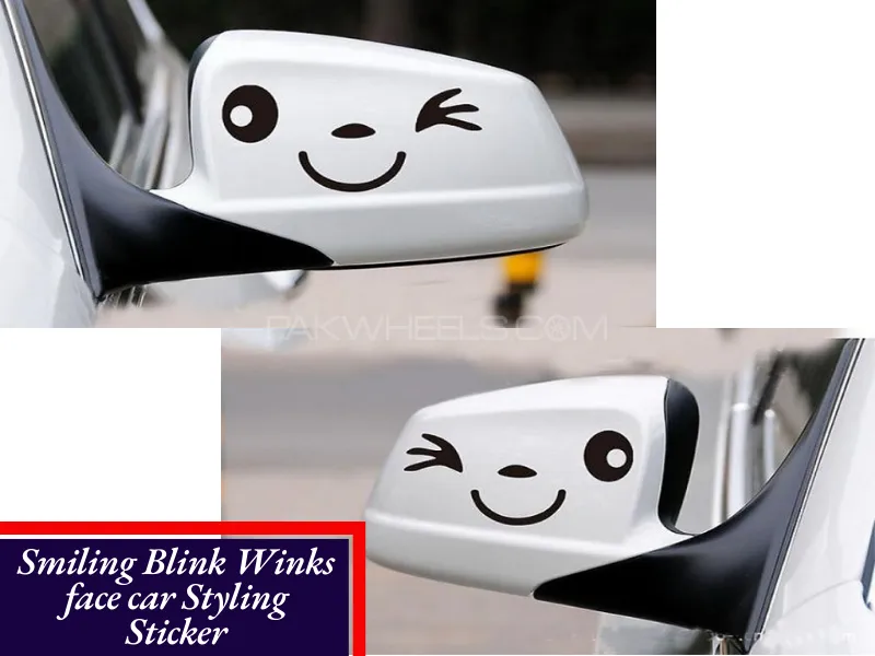 2pcs Reflective Cute Smile Car Sticker Rearview Mirror Sticker Car Styling Cartoon Smiling Eye Face Image-1