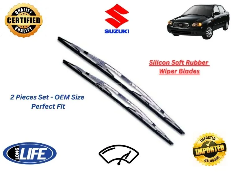 Suzuki Baleno 1998-2005 Silicone Soft Rubber Wiper Blades - 2 Pieces Set Image-1
