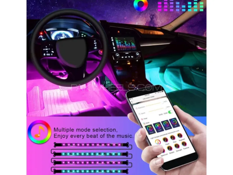 LED Car Interior Ambient Foot Strip Light Remote App Music Control Auto RGB Lamps LED Car Interior Ambient Foot Strip Light Remote App Music Control Auto RGB Lamps Image-2