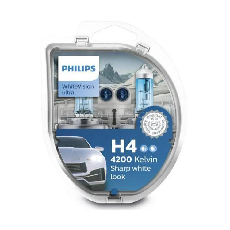 H4 - Philips white Vision Ultra Headlights Bulbs - 4200K Color  -  Poland Made  Image-1