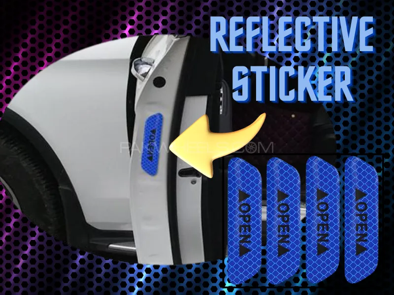 Super Car Door Open Sticker Reflective Tape Safety Warning Blue 4pcs Image-1