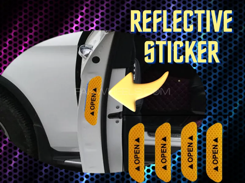 Super Car Door Open Sticker Reflective Tape Safety Warning Yellow 4pcs Image-1