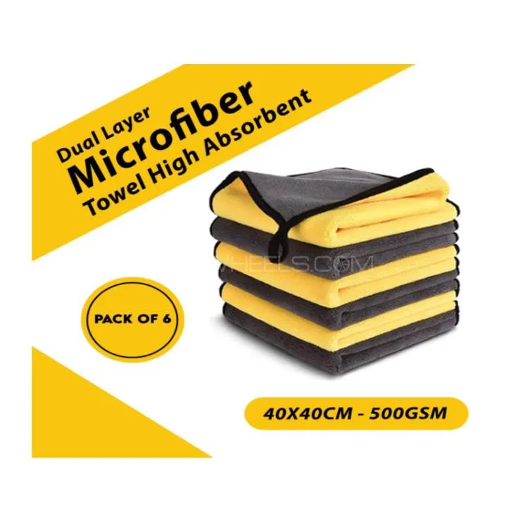 ROYAL BEMAZ PACK OF 6 MICROFIBER CLOTHS - 40X40CM - 500GSM - YELLOW COLOUR - TOP QUALITY Image-1