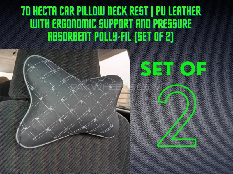 Headrests Neck Pillow Car Head Travel 2 Pcs Set [ GREY ] Image-1