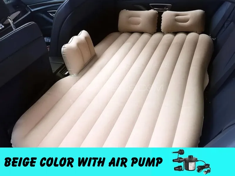 Universal Car Travel Inflatable Bed (Beige) Foldable SUV Back Seat Trunk Mattress Air Bed Pillow for Image-1