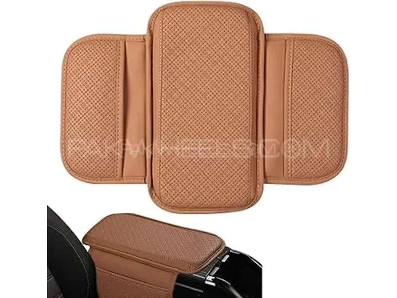 Universal Car Arm Pad PU Leather Armrest Seat Box Cover Protector 1 Pc(Brown) Image-1
