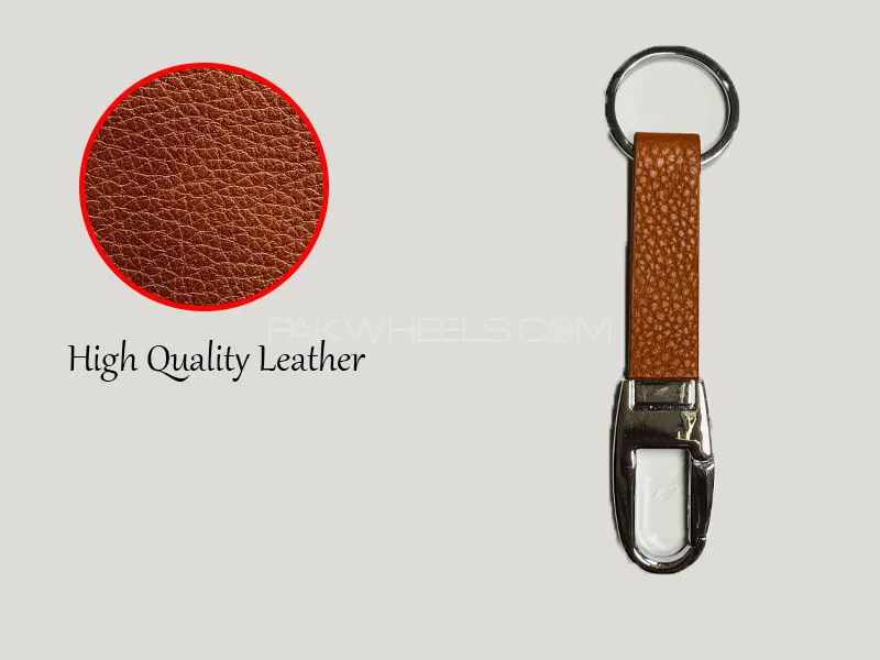 Leather Metal Keychain tan&silver Keyring Key Holder Men's Waist Buckle Car Key Chain Image-1