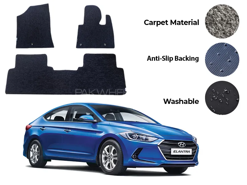 Hyundai Elantra Genuine Fitting Carpet Floor Mat 3PCS - Model 2017-2023 Image-1