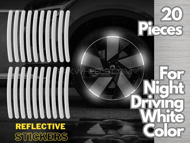 Car and Motorcycle Wheel Rim & Helmet Reflective Luminous Sticker for Night Driving White [20 Pcs] Image-1