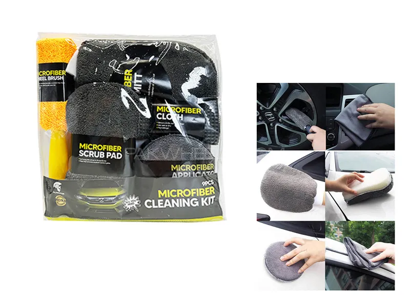Nine Pcs Car Wash Cleaning Microfiber Kit Image-1