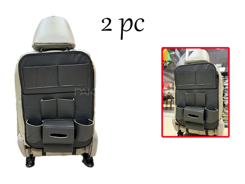 PU Leather Car Back Seat Organizer Black (2 pc) Image-1