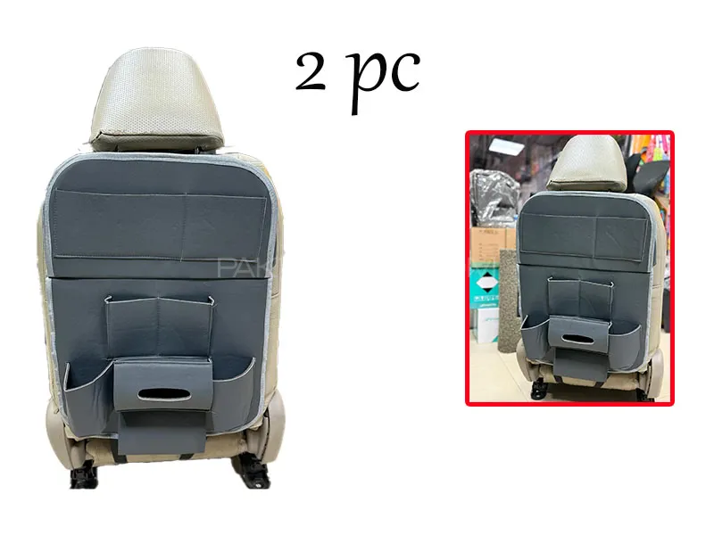 PU Leather Car Back Seat Organizer Gray (2 pc) Image-1